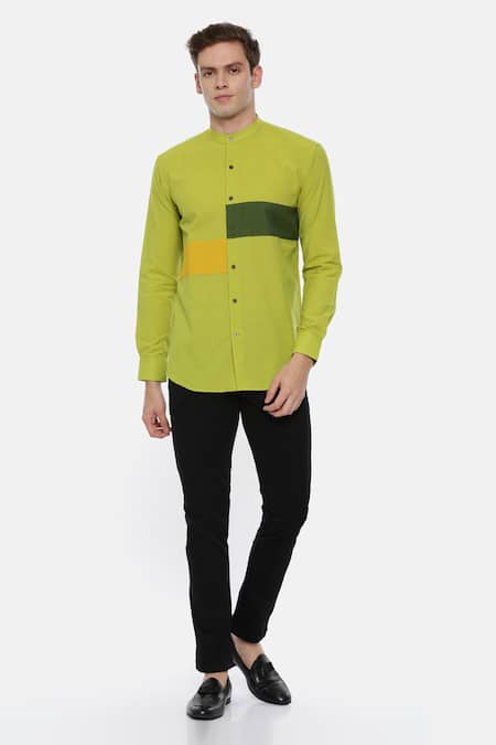 Buy_Mayank Modi - Men_Green 100% Linen Shirt_Online_at_Aza_Fashions