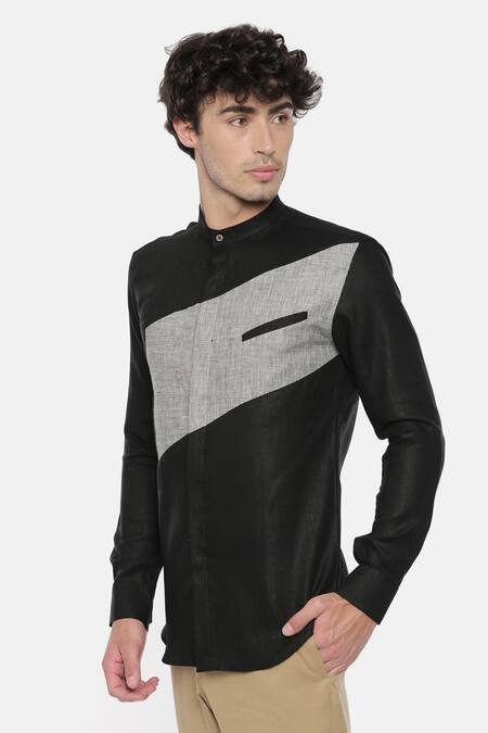 Mayank Modi - Men_Black Linen Shirt_Online_at_Aza_Fashions