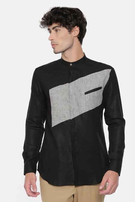 Buy_Mayank Modi - Men_Black Linen Shirt_Online_at_Aza_Fashions
