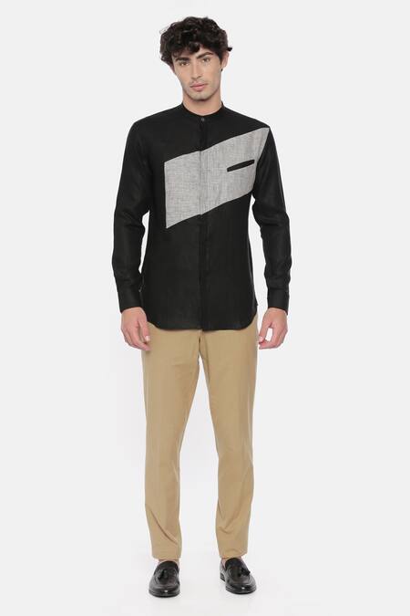 Shop_Mayank Modi - Men_Black Linen Shirt_Online_at_Aza_Fashions