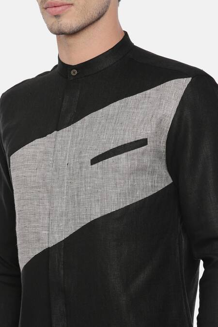 Mayank Modi - Men_Black Linen Shirt_at_Aza_Fashions