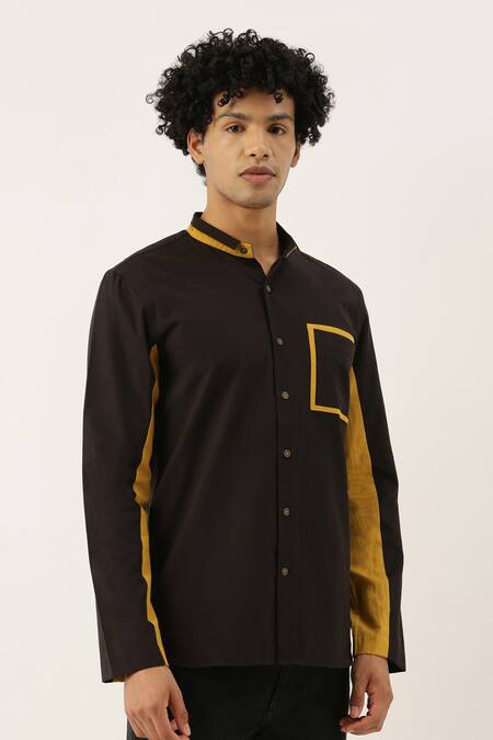 Mayank Modi - Men Black Malai Cotton Casual Shirt Online at Aza Fashions Mayank Modi - Men_Black Malai Cotton Casual Shirt _Online_at_Aza_Fashions