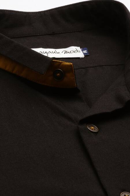 Mayank Modi - Men_Black Malai Cotton Casual Shirt _at_Aza_Fashions