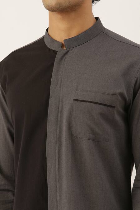 Shop_Mayank Modi - Men_Black Malai Cotton Colorblock Shirt _Online_at_Aza_Fashions
