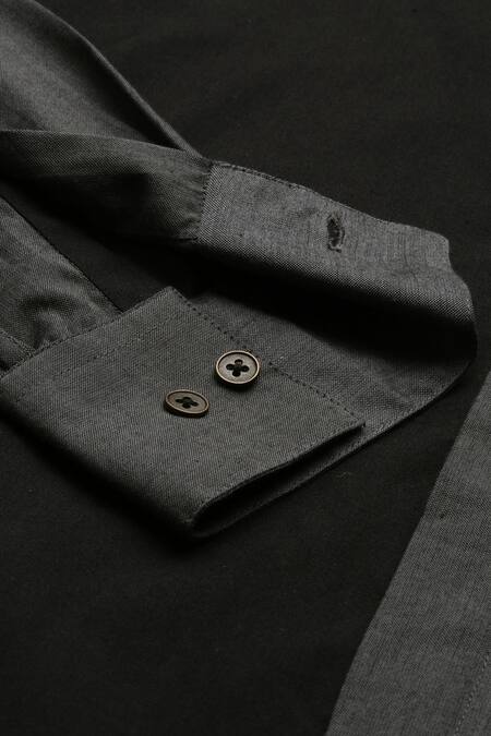 Mayank Modi - Men_Black Malai Cotton Colorblock Shirt _at_Aza_Fashions