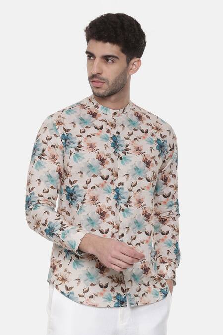 Mayank Modi - Men Multi Color Linen Embroidery Floral Print Shirt For Kids Online at Aza Fashions Mayank Modi - Men_Multi Color Linen Embroidery Floral Print Shirt For Kids_Online_at_Aza_Fashions