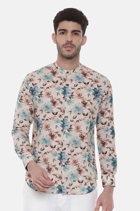 Shop Mayank Modi - Men Multi Color Linen Embroidery Floral Print Shirt For Kids Online at Aza Fashions Shop_Mayank Modi - Men_Multi Color Linen Embroidery Floral Print Shirt For Kids_Online_at_Aza_Fashions