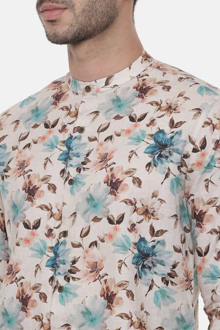 Mayank Modi - Men Multi Color Linen Embroidery Floral Print Shirt For Kids at Aza Fashions Mayank Modi - Men_Multi Color Linen Embroidery Floral Print Shirt For Kids_at_Aza_Fashions