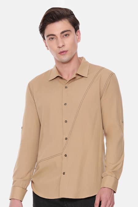 Mayank Modi - Men_Beige Malai Cotton Shirt _Online_at_Aza_Fashions