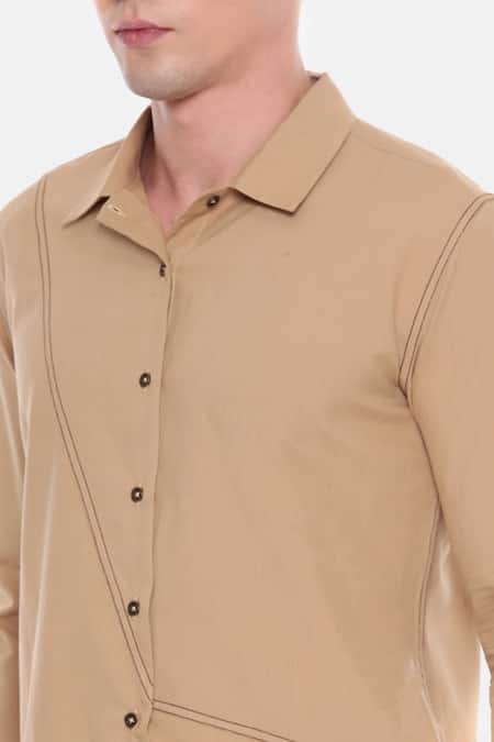 Mayank Modi - Men_Beige Malai Cotton Shirt _at_Aza_Fashions