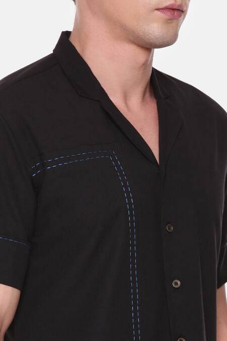 Buy Mayank Modi - Men Black Cotton Short Sleeve Shirt Online at Aza Fashions Buy_Mayank Modi - Men_Black Cotton Short Sleeve Shirt _Online_at_Aza_Fashions