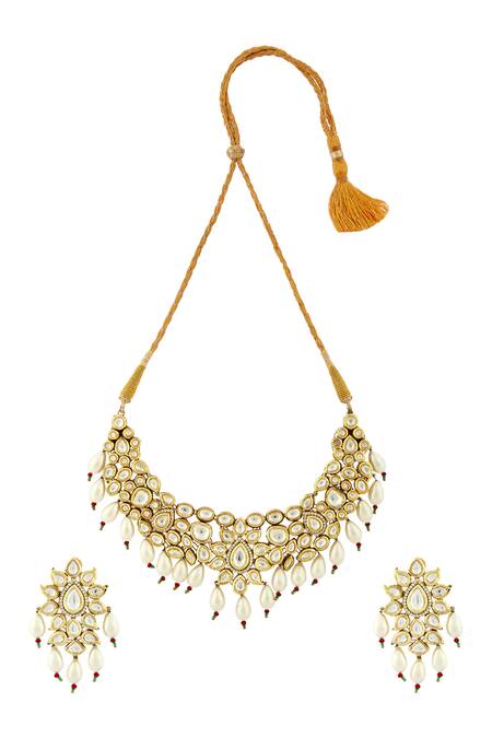Shop_Minaki_Gold Plated Kundan Choker Set_at_Aza_Fashions