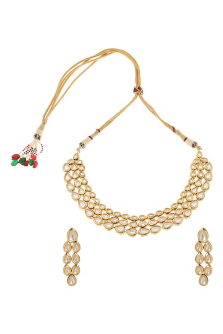 Minaki Gold Plated Diamonds Kundan Embellished Necklace Set