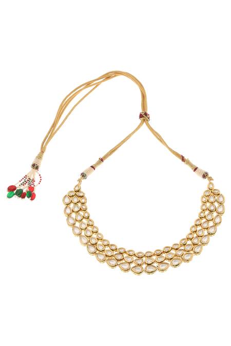 Minaki_Gold Plated Imitation Diamonds Kundan Embellished Necklace Set_Online_at_Aza_Fashions