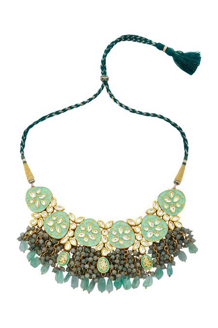Shop_Minaki_Gold Plated Stone, Meenakari, Kundan, Bead Choker Set_Online_at_Aza_Fashions
