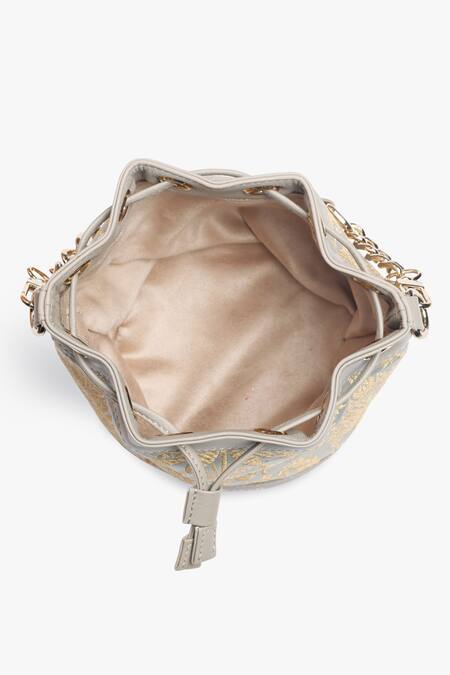 Tan & Loom Green Woven Bombay Brocade Floral Pattern Bucket Bag at Aza Fashions Tan & Loom_Green Woven Bombay Brocade Floral Pattern Bucket Bag _at_Aza_Fashions