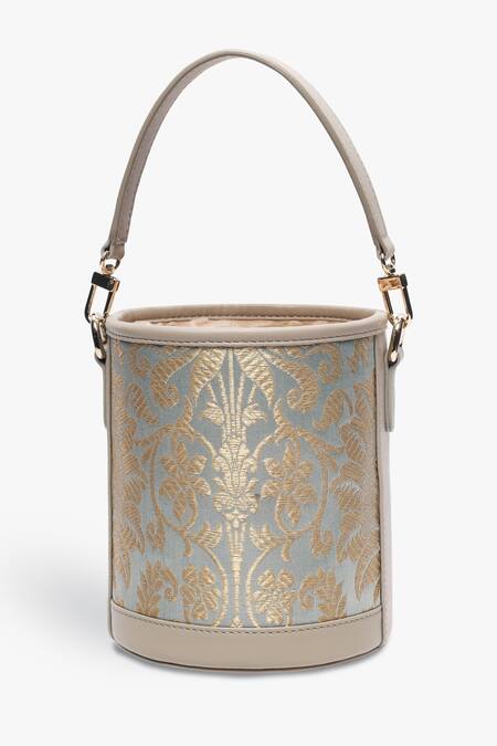 Tan & Loom_Green Embroidery Banarasi Floral Woven Potli _Online_at_Aza_Fashions