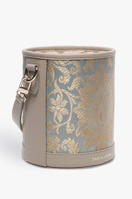 Buy_Tan & Loom_Green Embroidery Banarasi Floral Woven Potli _Online_at_Aza_Fashions