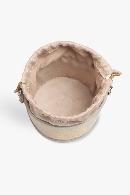 Shop_Tan & Loom_Green Embroidery Banarasi Floral Woven Potli _Online_at_Aza_Fashions