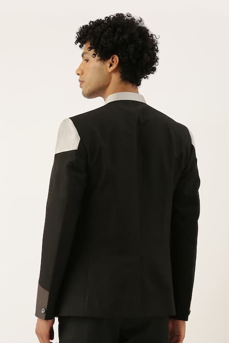 Shop_Mayank Modi - Men_Multi Color Cotton Silk Colorblock Bandhgala _at_Aza_Fashions