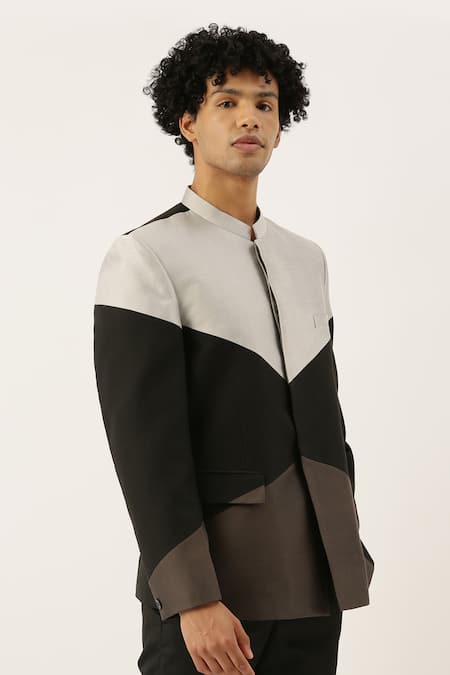 Mayank Modi - Men_Multi Color Cotton Silk Colorblock Bandhgala _Online_at_Aza_Fashions