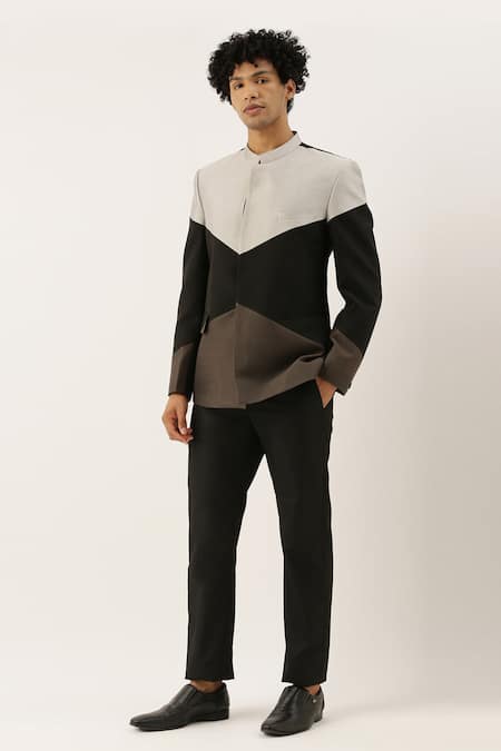 Buy_Mayank Modi - Men_Multi Color Cotton Silk Colorblock Bandhgala _Online_at_Aza_Fashions