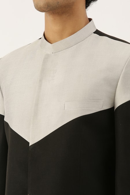 Shop_Mayank Modi - Men_Multi Color Cotton Silk Colorblock Bandhgala _Online_at_Aza_Fashions