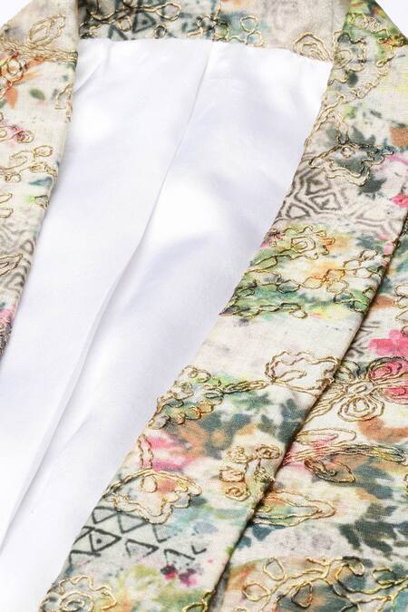 Mayank Modi - Men_Beige Chanderi Printed Blazer _at_Aza_Fashions