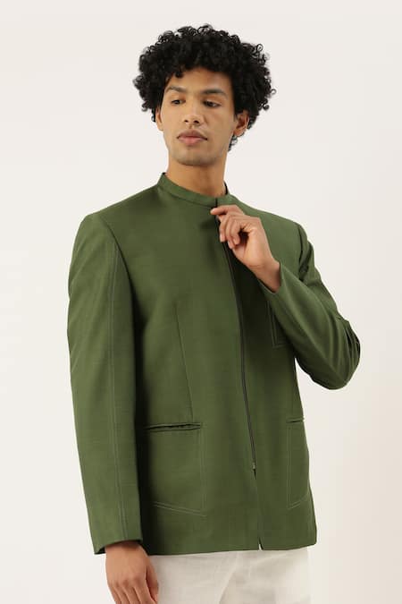 Mayank Modi - Men_Green Cotton, Silk Bandhgala For Kids_Online_at_Aza_Fashions