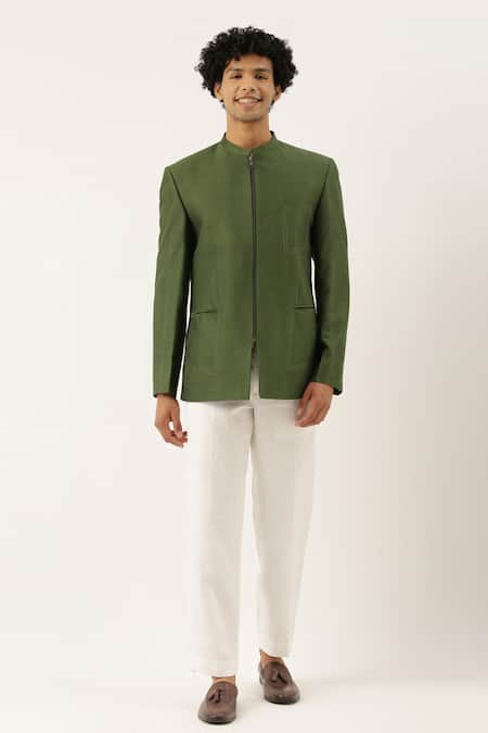 Buy_Mayank Modi - Men_Green Cotton, Silk Bandhgala For Kids_Online_at_Aza_Fashions