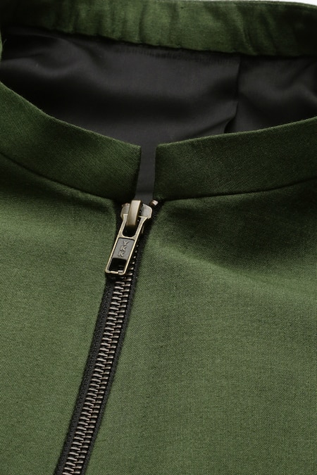 Mayank Modi - Men_Green Cotton, Silk Bandhgala For Kids_at_Aza_Fashions