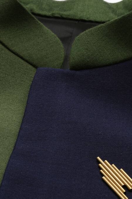 Shop_Mayank Modi - Men_Blue Cotton Silk Embellished Bandhgala _Online_at_Aza_Fashions