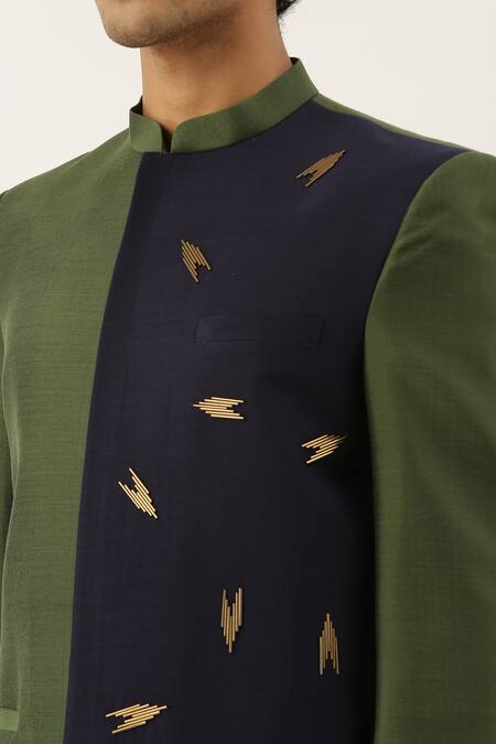 Mayank Modi - Men_Blue Cotton Silk Embellished Bandhgala _at_Aza_Fashions