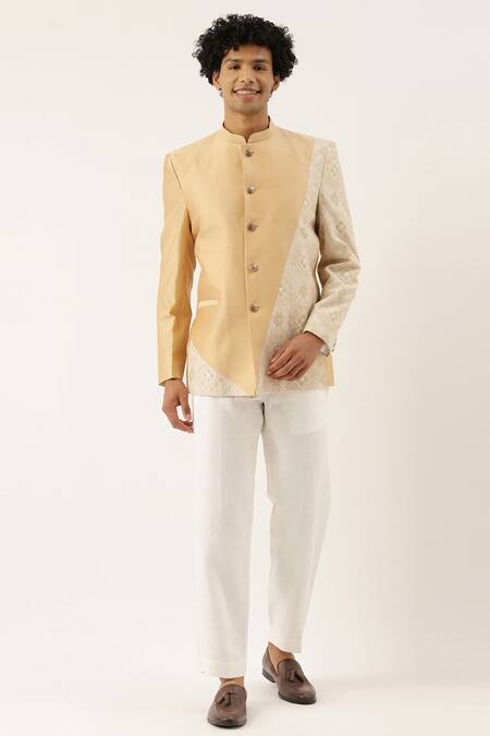 Buy_Mayank Modi - Men_Beige Silk Embroidered Bandhgala _Online_at_Aza_Fashions