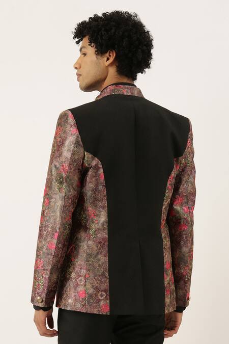Shop_Mayank Modi - Men_Black Chanderi Silk Bandhgala _at_Aza_Fashions
