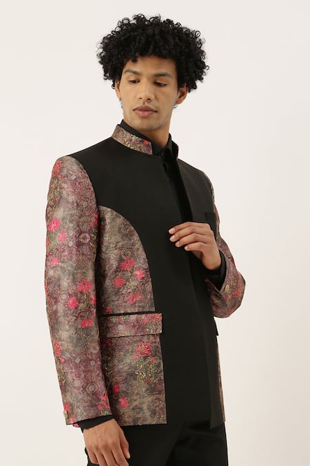 Mayank Modi - Men_Black Chanderi Silk Bandhgala _Online_at_Aza_Fashions