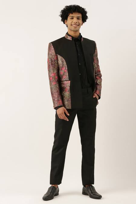 Buy_Mayank Modi - Men_Black Chanderi Silk Bandhgala _Online_at_Aza_Fashions
