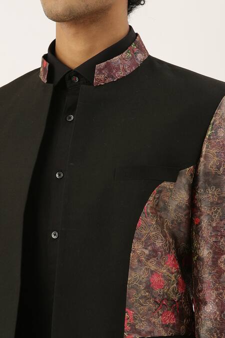 Shop_Mayank Modi - Men_Black Chanderi Silk Bandhgala _Online_at_Aza_Fashions
