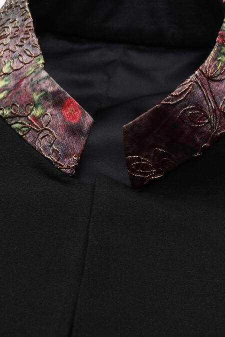 Mayank Modi - Men_Black Chanderi Silk Bandhgala _at_Aza_Fashions