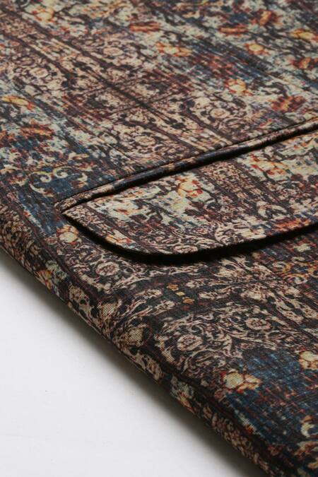 Mayank Modi - Men_Brown Chanderi Printed Blazer _at_Aza_Fashions