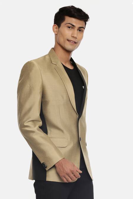Mayank Modi - Men_Gold Silk, Cotton Colorblock Blazer For Kids_Online_at_Aza_Fashions