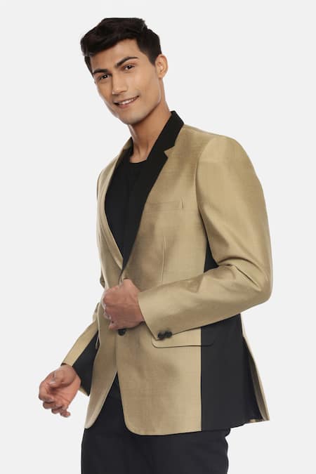 Buy_Mayank Modi - Men_Gold Silk, Cotton Colorblock Blazer For Kids_Online_at_Aza_Fashions