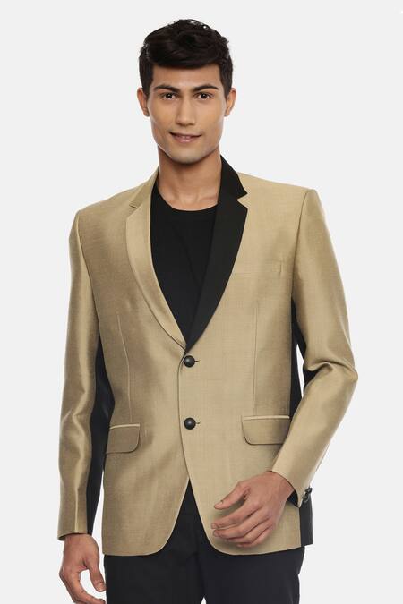 Shop_Mayank Modi - Men_Gold Silk, Cotton Colorblock Blazer For Kids_Online_at_Aza_Fashions