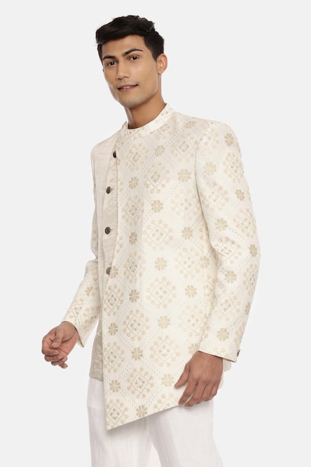 Buy_Mayank Modi - Men_White Silk Tissue Embroidered Bandhgala  _Online_at_Aza_Fashions
