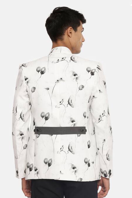 Shop Mayank Modi - Men White 100% Linen Printed Blazer at Aza Fashions Shop_Mayank Modi - Men_White 100% Linen Printed Blazer_at_Aza_Fashions
