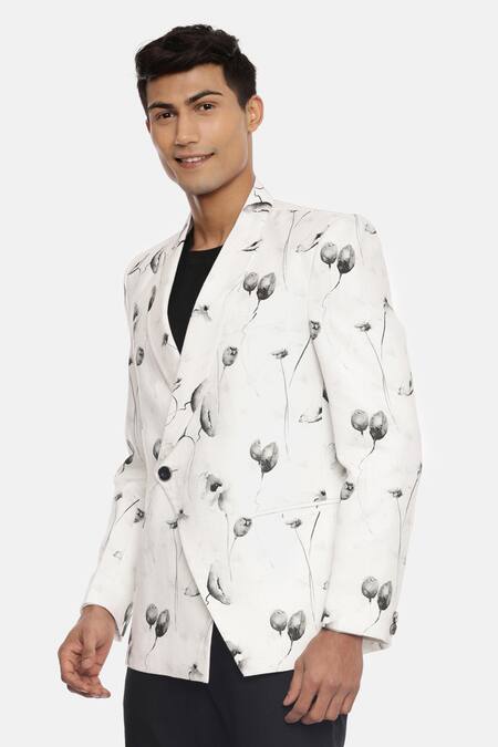Buy Mayank Modi - Men White 100% Linen Printed Blazer Online at Aza Fashions Buy_Mayank Modi - Men_White 100% Linen Printed Blazer_Online_at_Aza_Fashions
