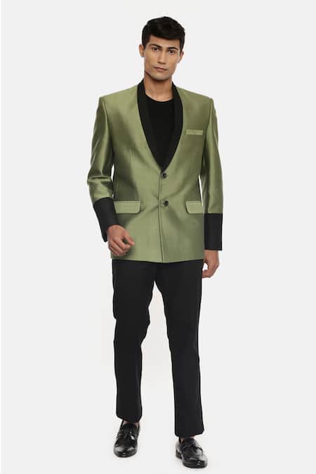 Mayank Modi - Men Green Silk Cotton Blazer