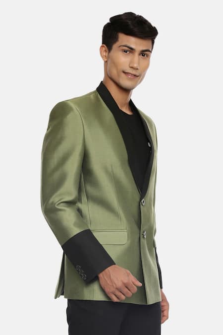 Mayank Modi - Men_Green Silk Cotton Blazer _Online_at_Aza_Fashions