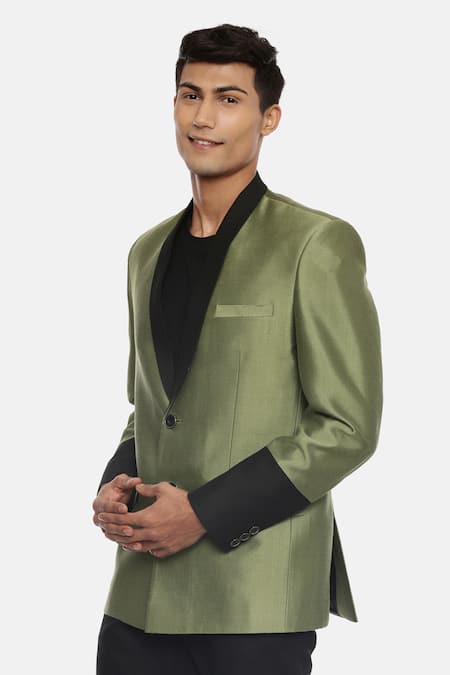 Buy_Mayank Modi - Men_Green Silk Cotton Blazer _Online_at_Aza_Fashions