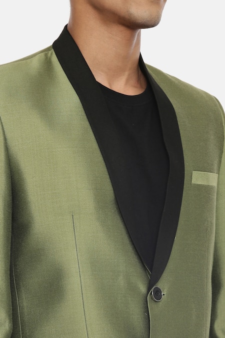 Mayank Modi - Men_Green Silk Cotton Blazer _at_Aza_Fashions
